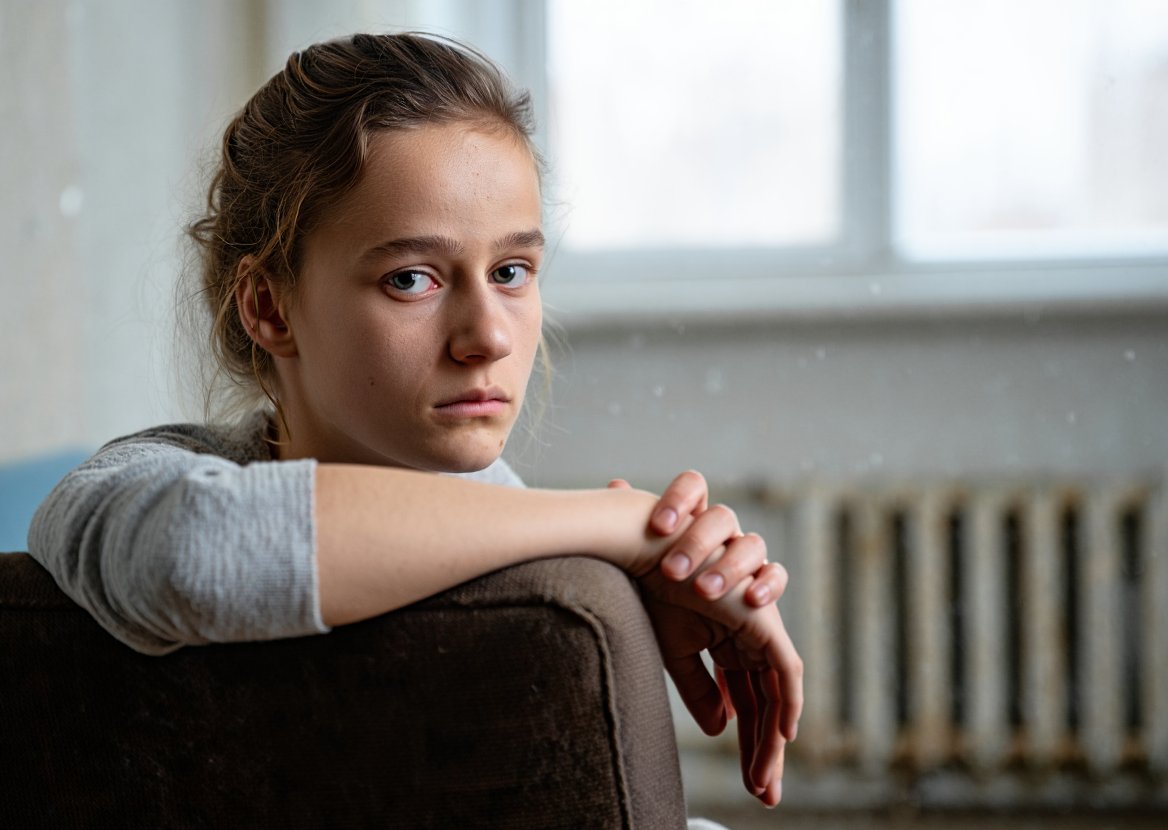 Девушка сидит на полу